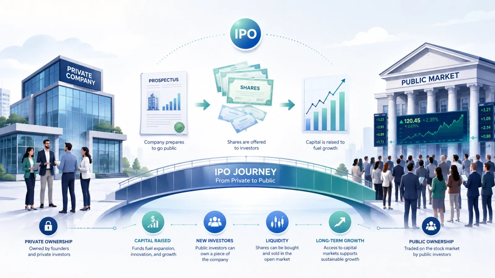 Private company moving through an initial public offering toward public stock-market trading