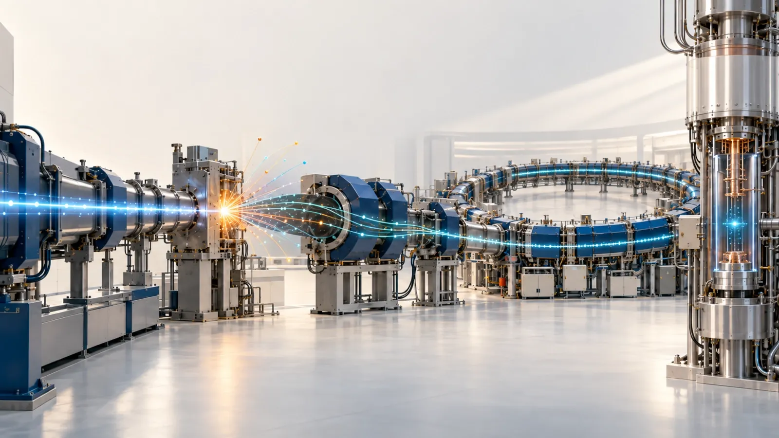 Scientific illustration of antiprotons being produced, slowed and trapped at CERN
