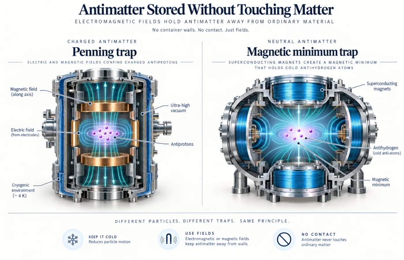 Comparison of a Penning trap for charged antiprotons and a magnetic minimum trap for neutral antihydrogen