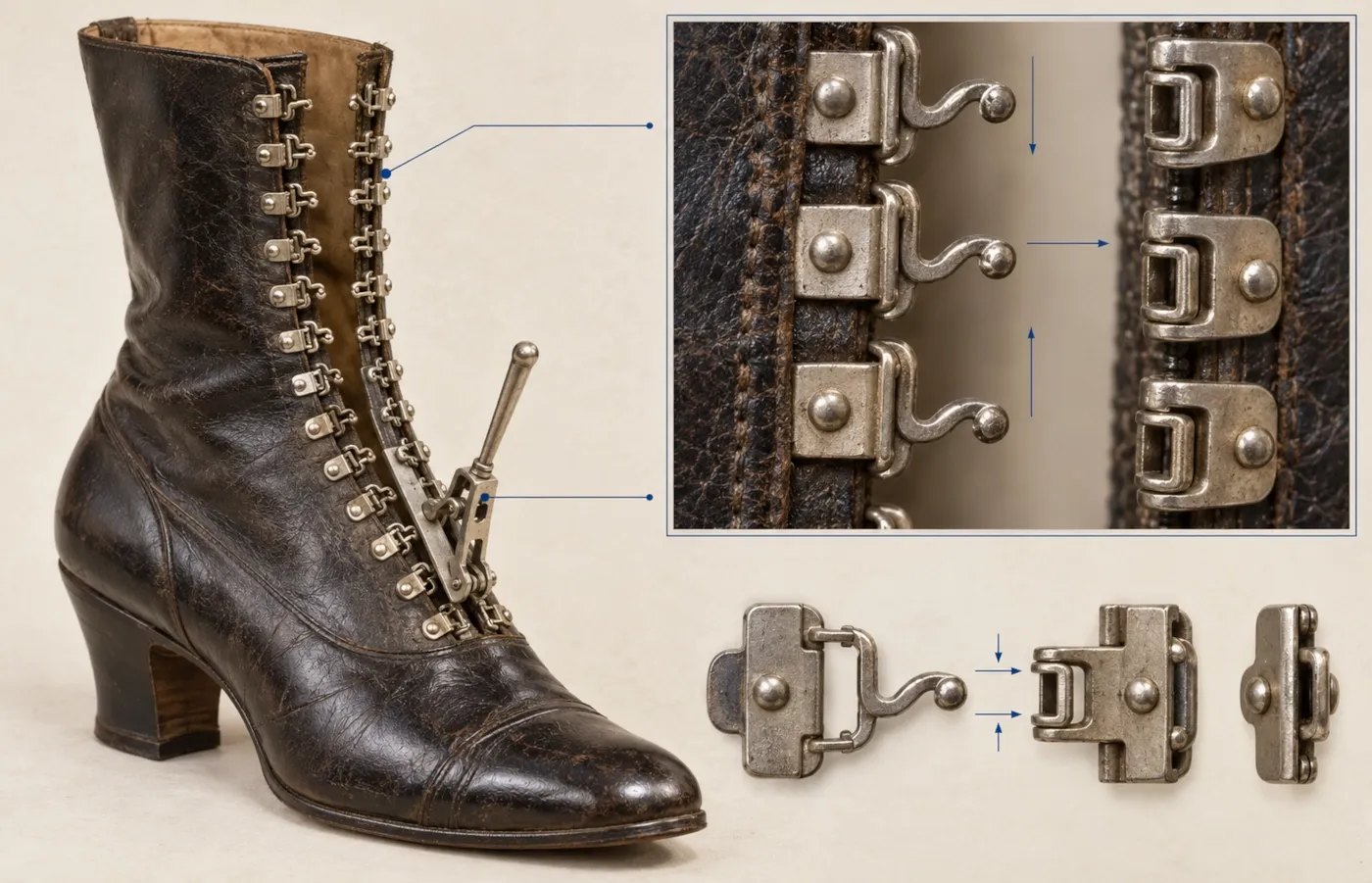Technical reconstruction of Whitcomb Judson’s 1893 clasp locker fastener for shoes