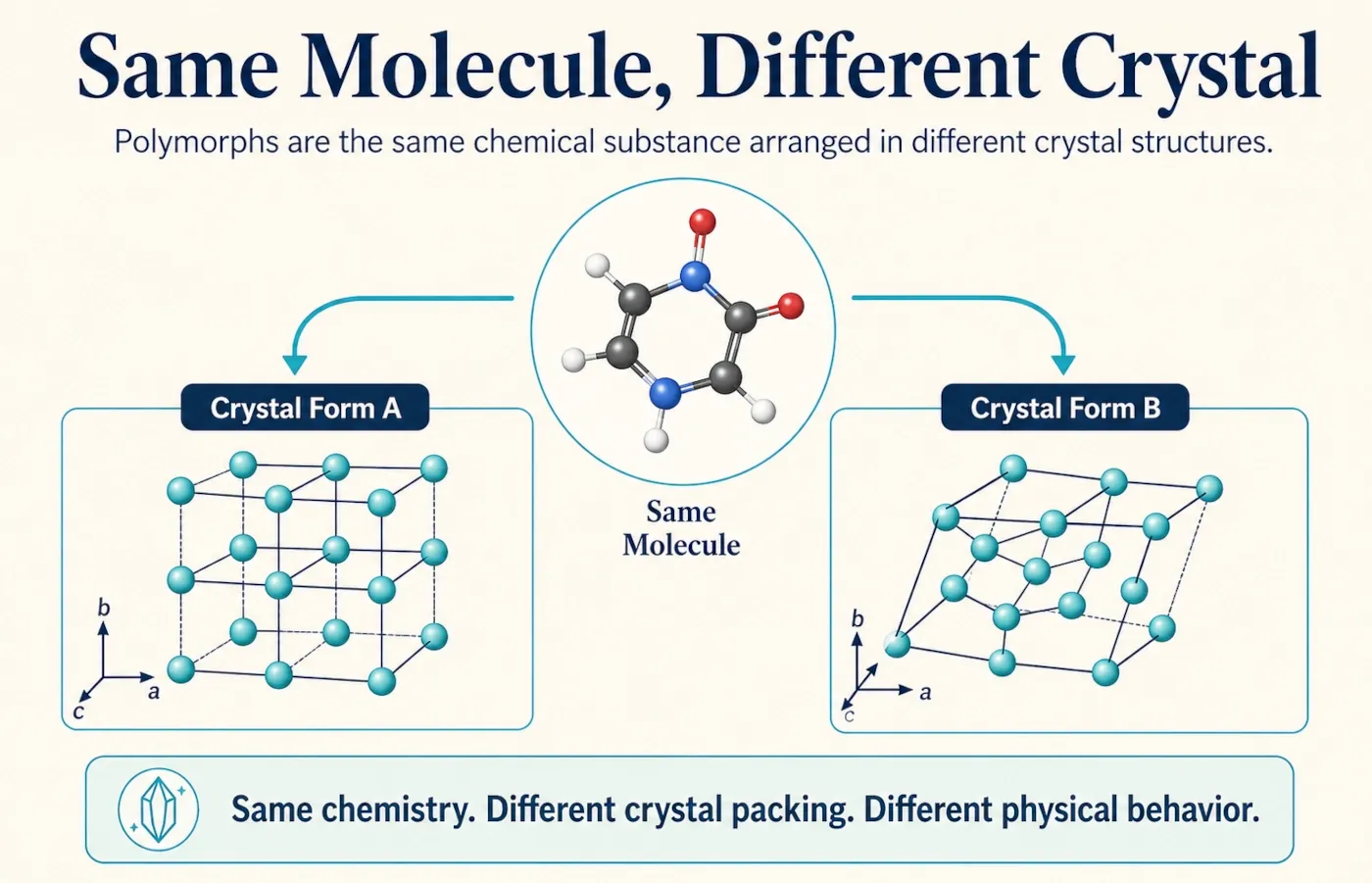 Same molecule arranged into different crystal structures